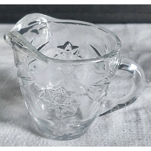 Vintage Anchor Hocking Star of David Clear Glass Creamer and Sugar Set - Picture 2 of 12